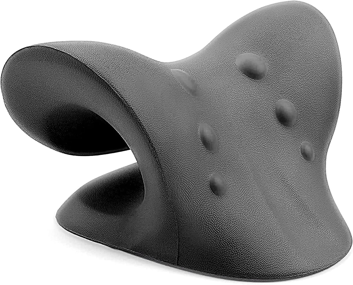 Neck and Shoulder Relaxer, Cervical Traction Device for TMJ Pain Relief and Cervical Spine Alignment, Chiropractic Pillow, Neck Stretcher (Black)