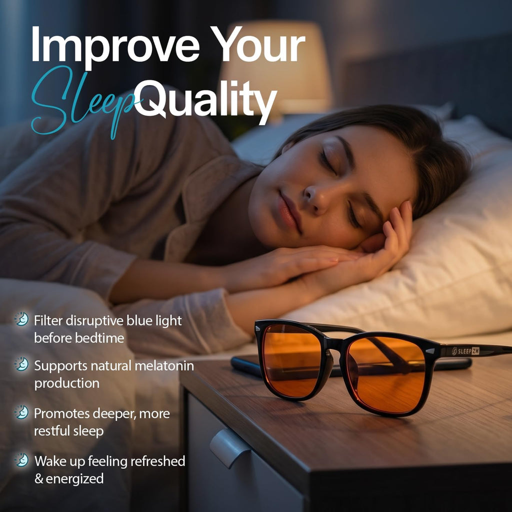 Blue Light Blocking Glasses for Women + Men - Better Sleep + anti Eye Strain Protection - Computer Screens & Gaming - Black Wayfarer - 99% Night-Time Amber Lens