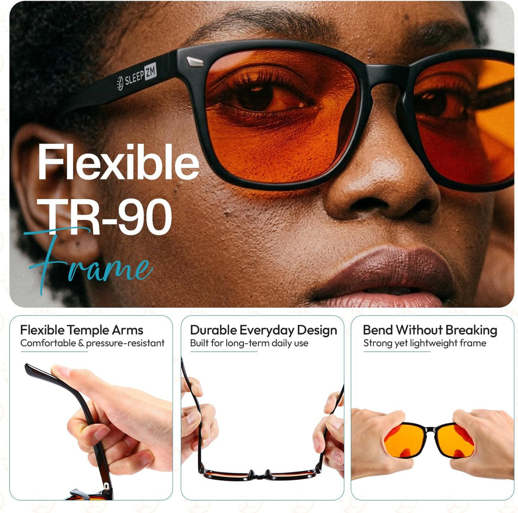 Blue Light Blocking Glasses for Women + Men - Better Sleep + anti Eye Strain Protection - Computer Screens & Gaming - Black Wayfarer - 99% Night-Time Amber Lens