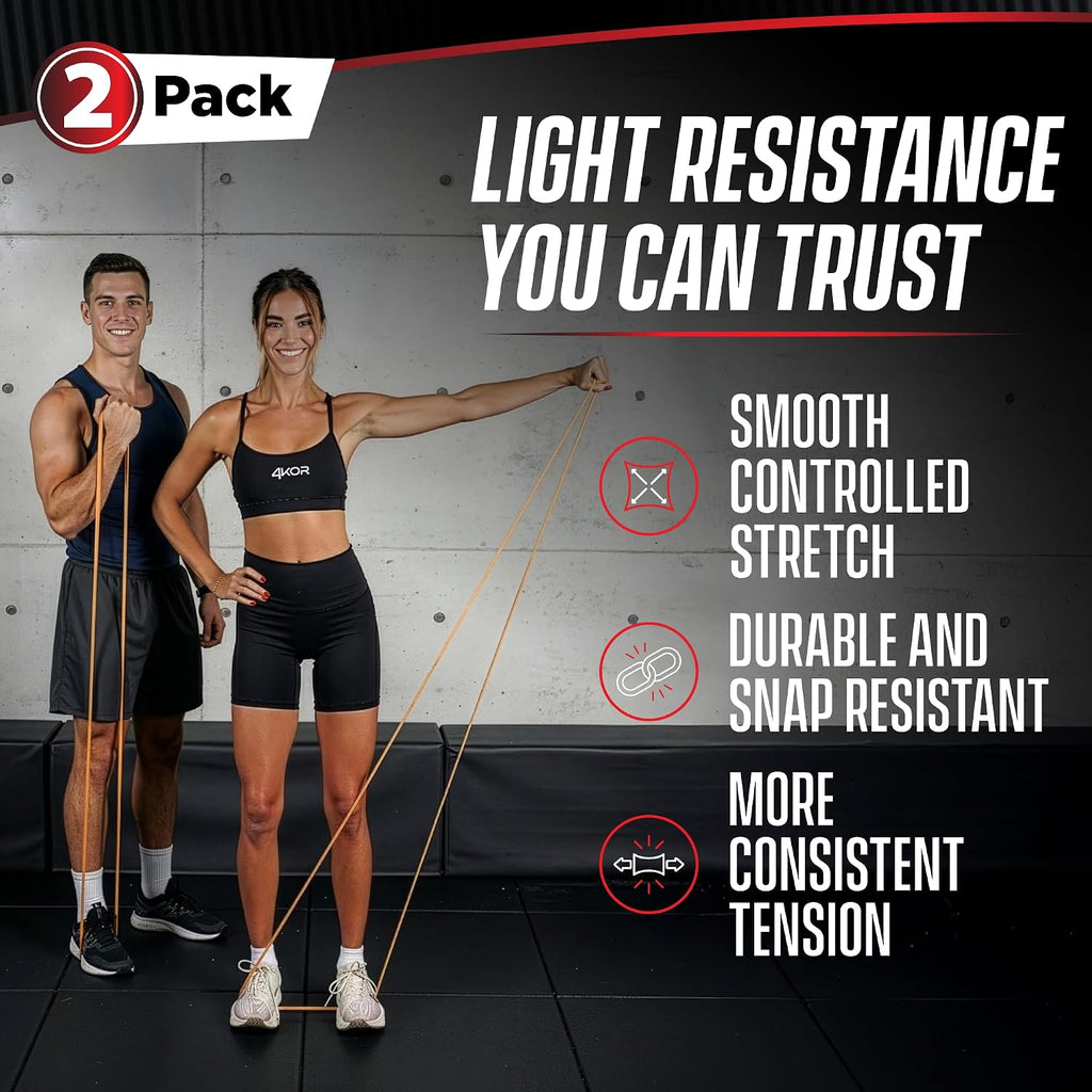4KOR 41” Resistance Band 2-Pack – 5–15 Lb Exercise Bands with a Satisfying Stretch from Sri Lankan Latex – Long Fitness Loops for Physical Therapy, Stretching, Workout or Light Pull-Up Assistance