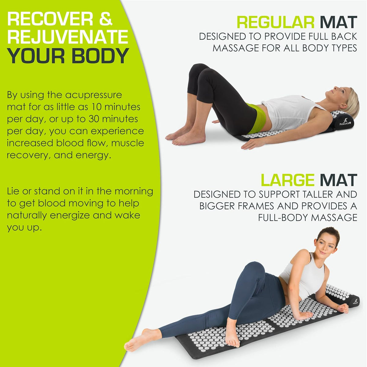 fit Acupressure Mat and Pillow Set for Back/Neck Pain Relief and Muscle Relaxation, Black