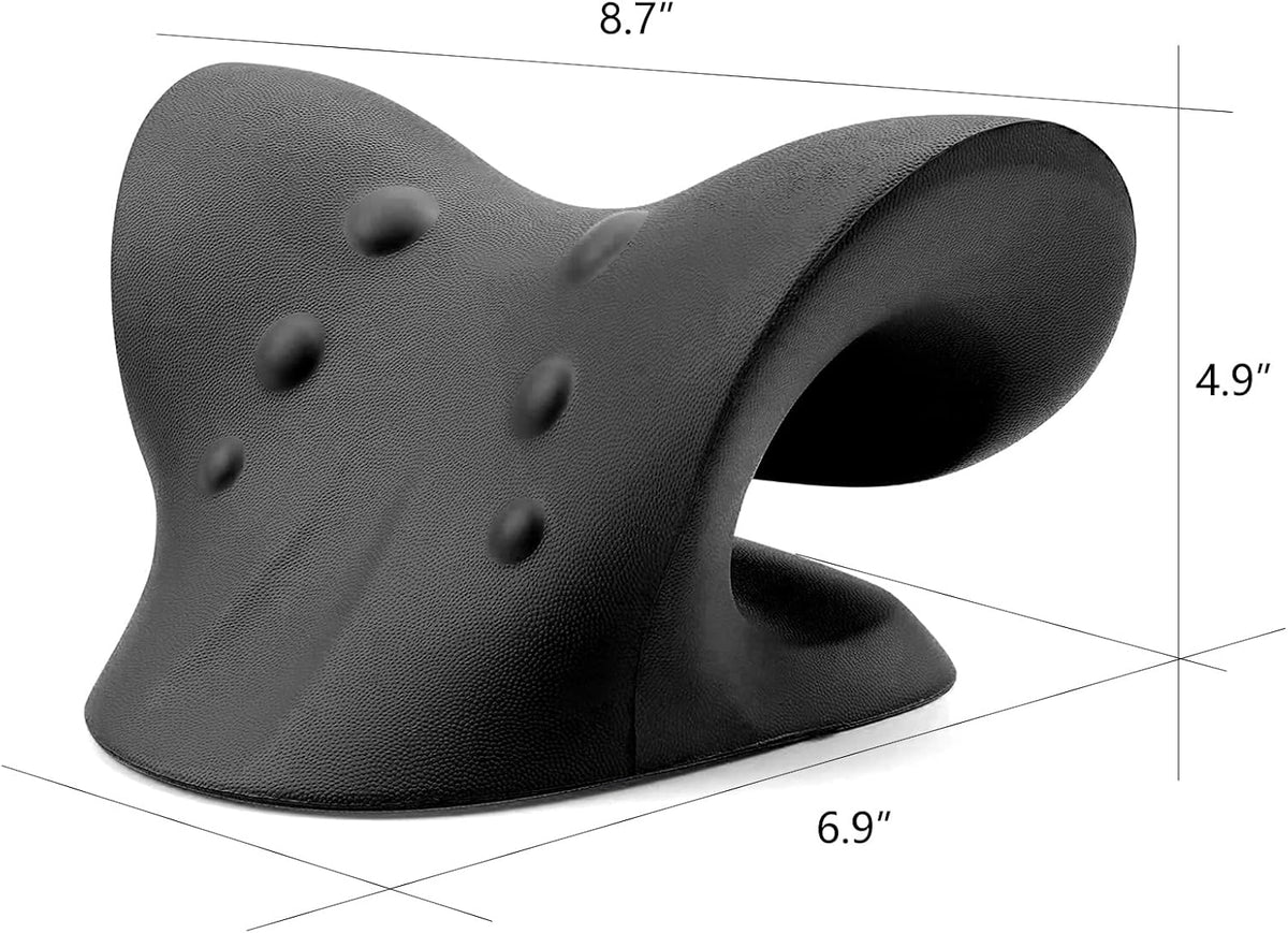 Neck and Shoulder Relaxer, Cervical Traction Device for TMJ Pain Relief and Cervical Spine Alignment, Chiropractic Pillow, Neck Stretcher (Black)