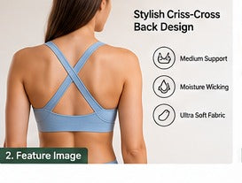 Light blue criss-cross back sports bra